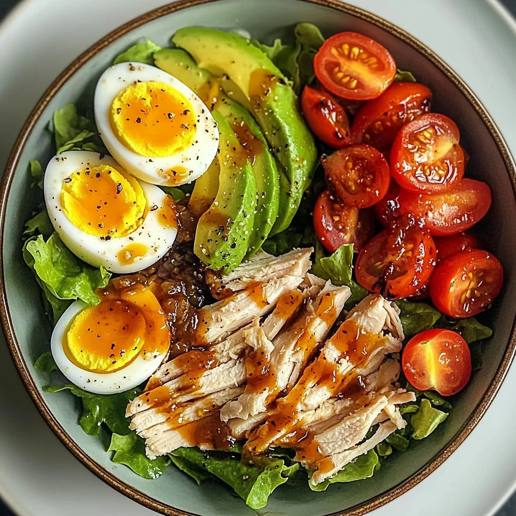 Avocado & Jammy Egg Salad Bowl with Shredded Chicken & Tomatoes