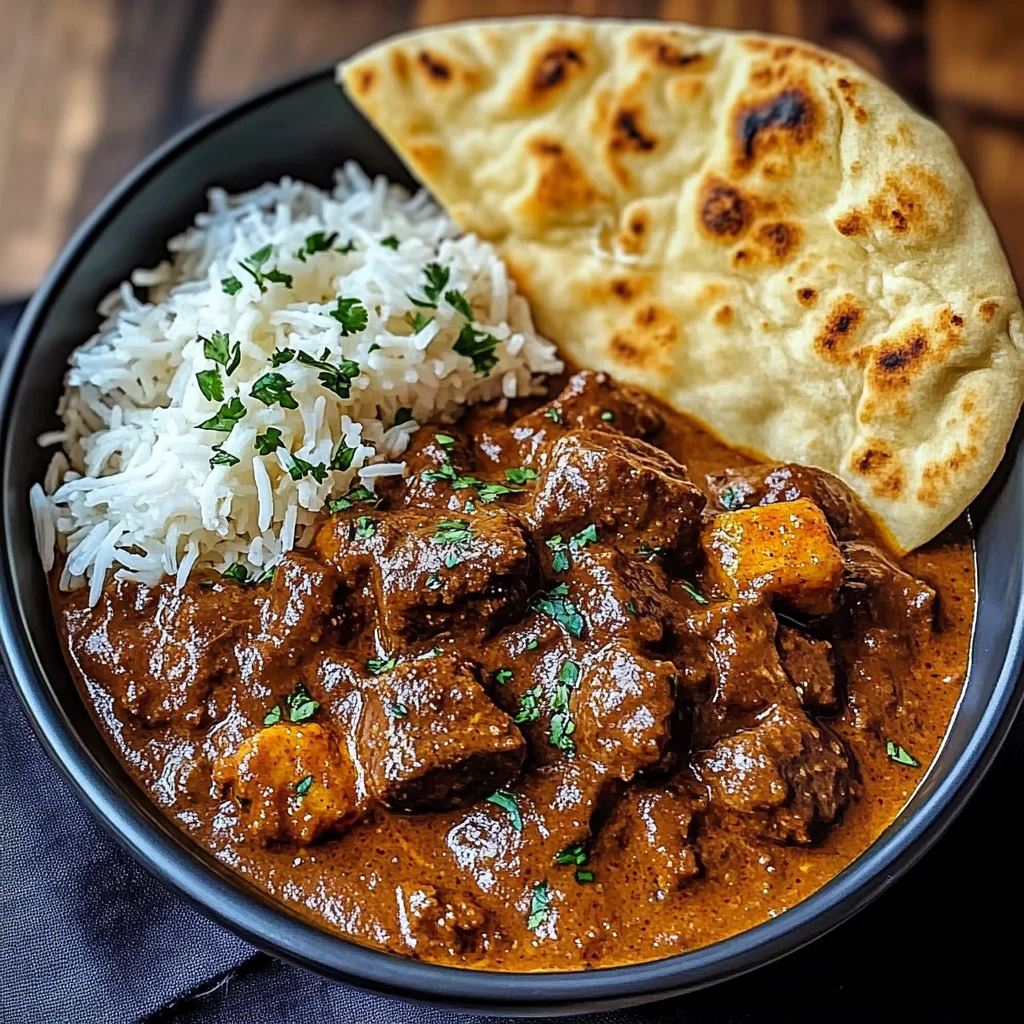 Slow-Cooked Beef Curry with Garlic Naan