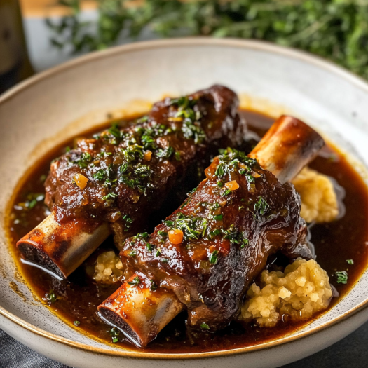 Braised Short Ribs & Lamb Shanks in apple vinegar Herb Sauce