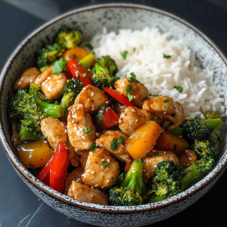 Garlic Chicken Stir-Fry Bowl with Broccoli Rice
